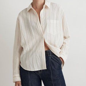 Madewell Drapey Oversized Boyshirt in Stripe, Ecru, NWT, size Large